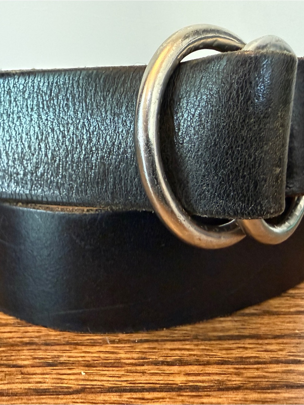 Vintage 80’s J. Crew Black Leather Double-Ring Belt with Silver Hardware - Picture 2 of 11